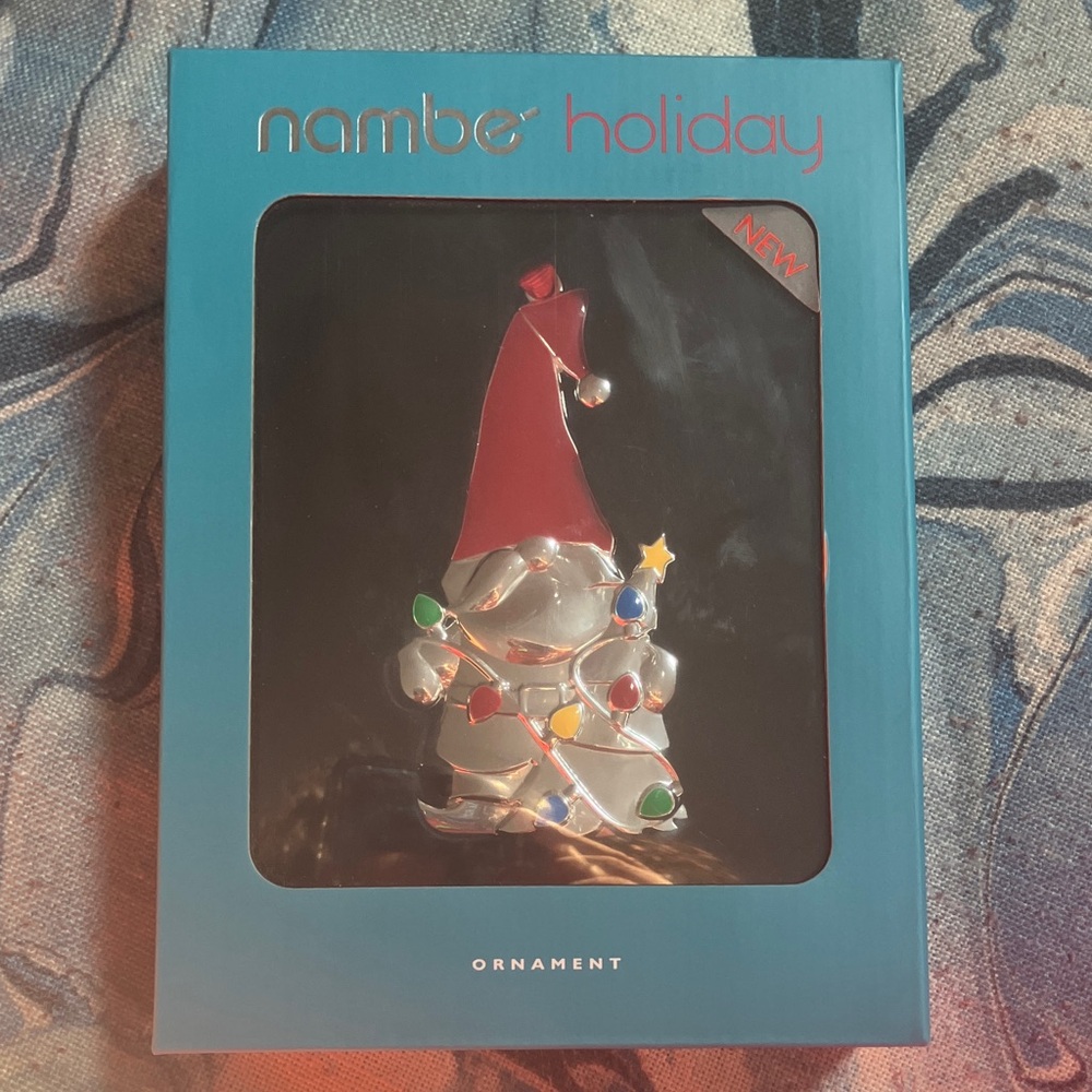 Nambe Festive Santa Ornament - Silver and Red